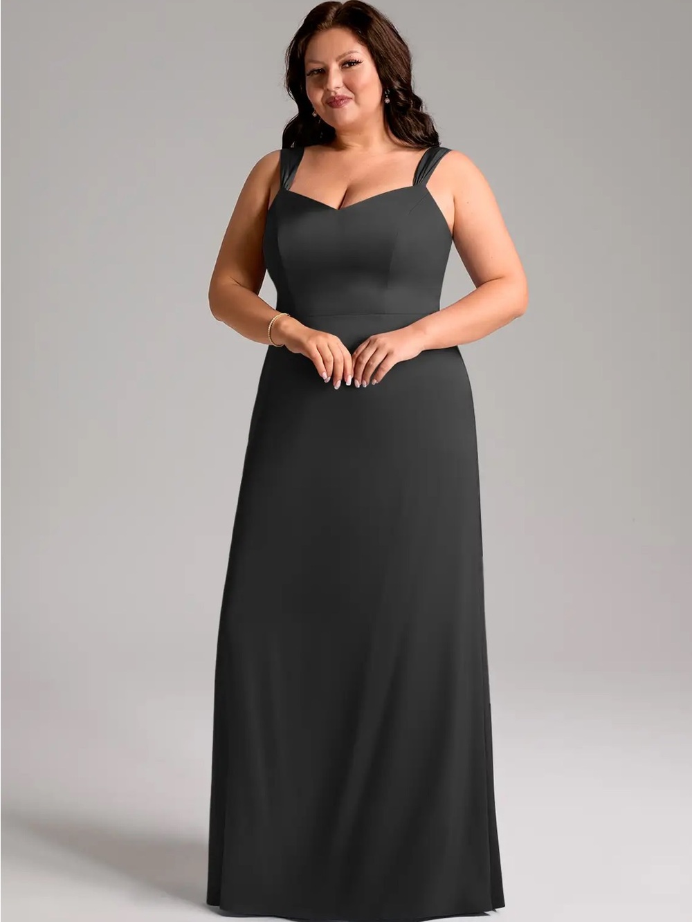 Azazie Denice Black Sheath Pleated Stretch Satin Dress - Size 18